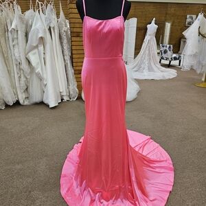 Portia and Scarlett Vibrant Pink Satin Prom Dress